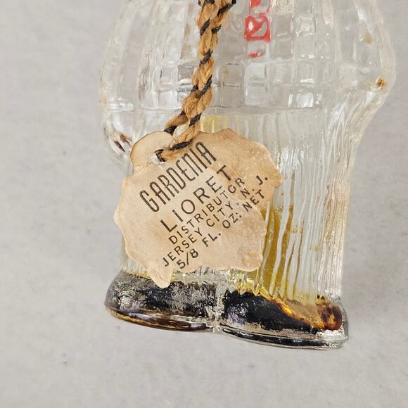 VTG glass Liore perfume bottle of dog in boater hat paper tag - Picture 4 of 7